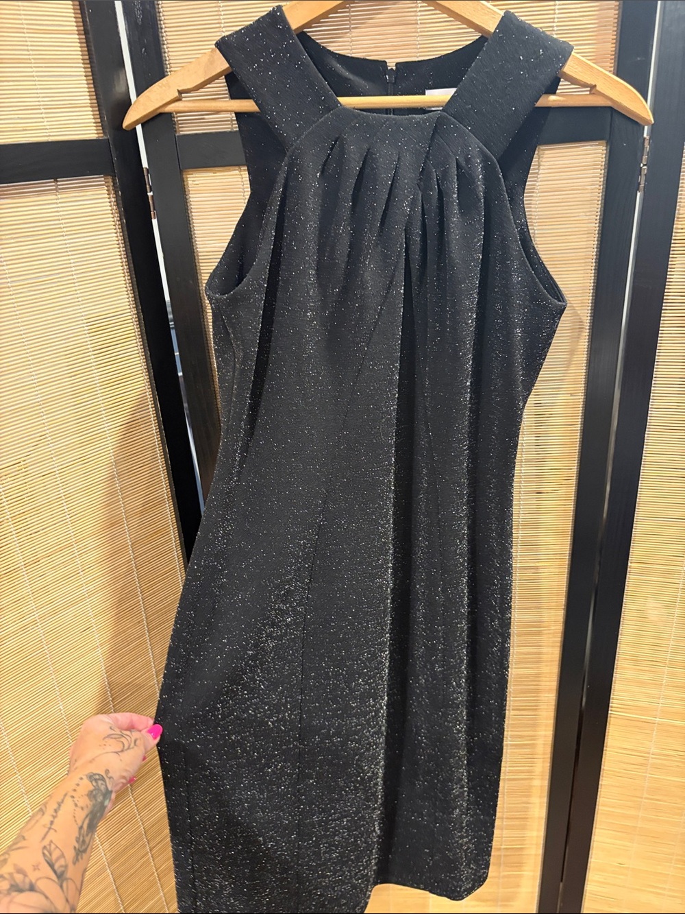 Calvin Klein Black Sparkle Pleated Midi Dress